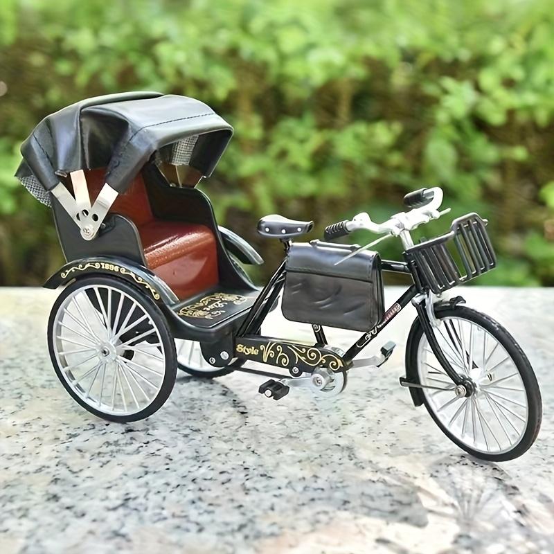 1:10 Scale Vintage Tricycle Model Kit,DIY Retro Bicycle Replica with Detachable Black Frame, Red Seat,Golden Accents, Ideal for Home/Office Decor
