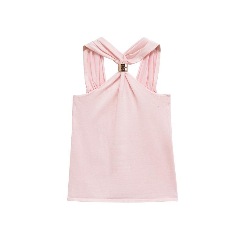 Metal Buckle Twisted Halter Slimming Women's Tank Top