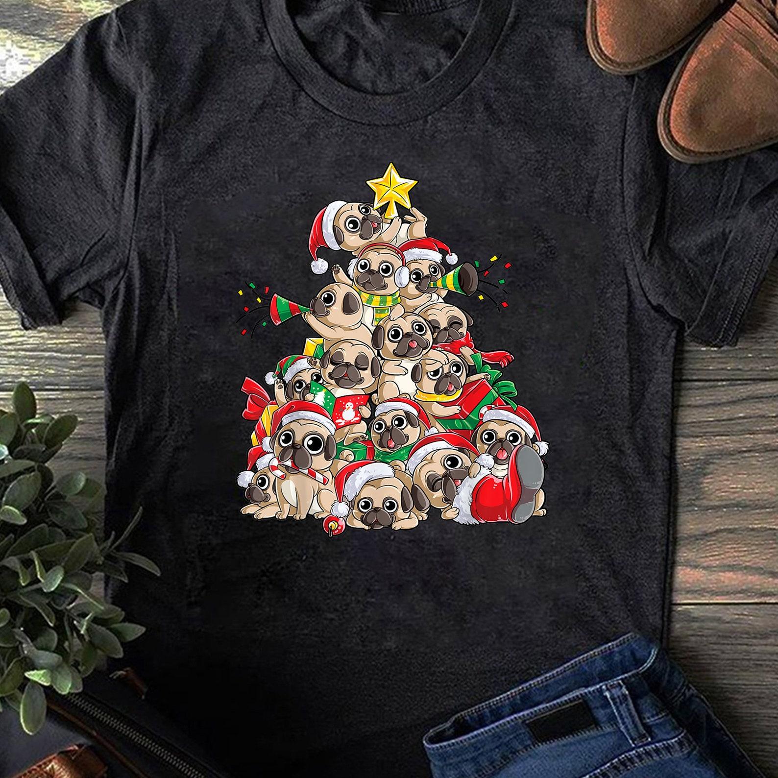 Pug Christmas Tree Dog Santa Xmas Boys Girls Merry Dogmas , Funny Pug Shirt, Dog Mom, Pug, Dog Lover Shirt, Shirt, Pug Shirt, Dog Mama S