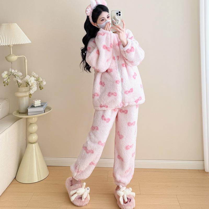 

Stylish Maternity Winter Set: Chic Coral Fleece Hooded Two-Piece Homewear with Plus Velvet Thickening. M рожевий