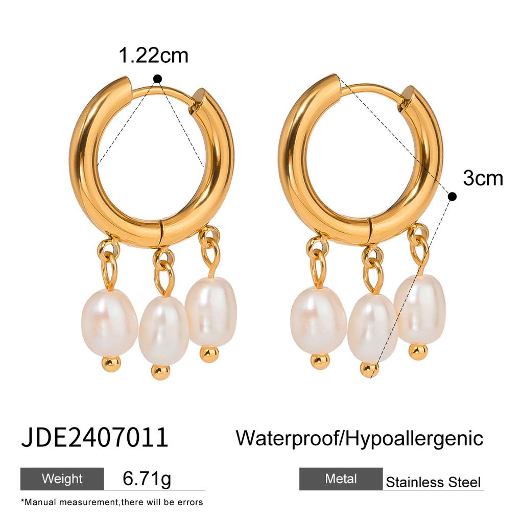 Youthway Elegant Pure White Freshwater Pearls Dangle Hoop Earrings Stainless Steel Anti Allergic Women Temperament Gala Jewelry