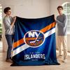 A Circular New York Islanders Logo with Blue, Orange, and White Stripes. for All Seasons Blanket Lunch Break Throw Gift
