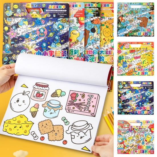 Graffiti Coloring Book Rich Theme Adhesive with Handle Astronaut Pattern Kids Watercolor Graffiti Book Stationery Supply