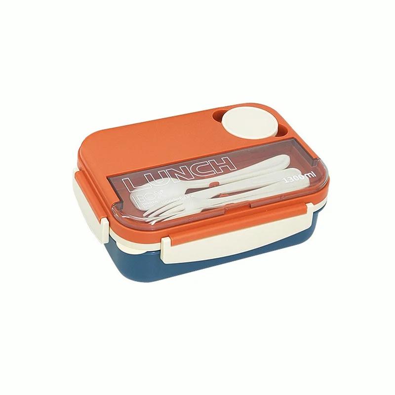 1300ml Compartment Lunch Box Portable Microwave Oven Sealed Bento Box with Spoon Fork Student Office Workers Food Containers