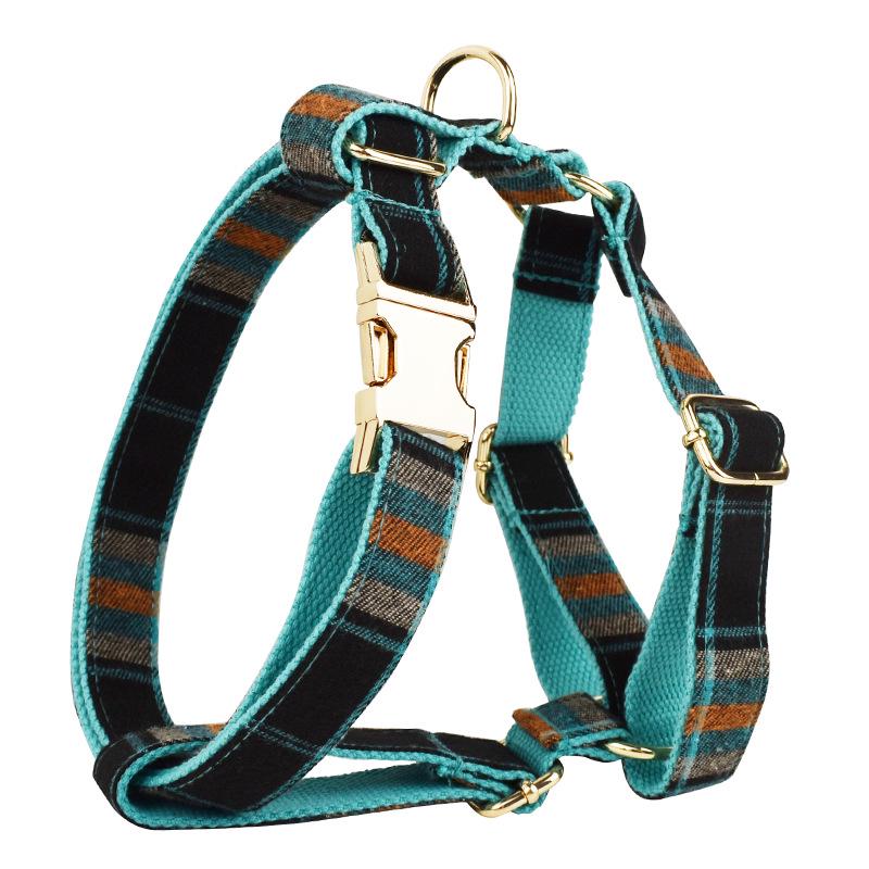 Green Velvet Plaid Retro Pet Collar, Leash & Harness with Bow Set