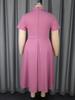 AOMEI Plus Size Women's Elegant Lace Panel A Line Midi Dress Short Sleeve Collared Dresses for Church Office Daily Wear