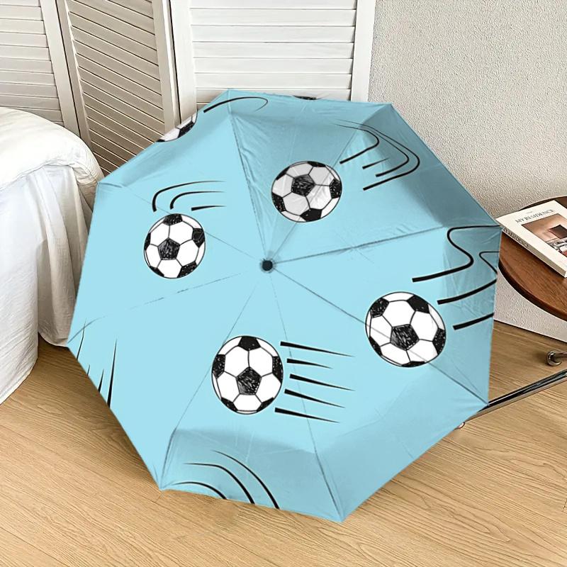 Soccer Ball Pattern Automatic Opening/Closing Umbrella with Convenient Three Fold Design,8 Bone Iron Frame Outdoor Umbrella Perfect Gift