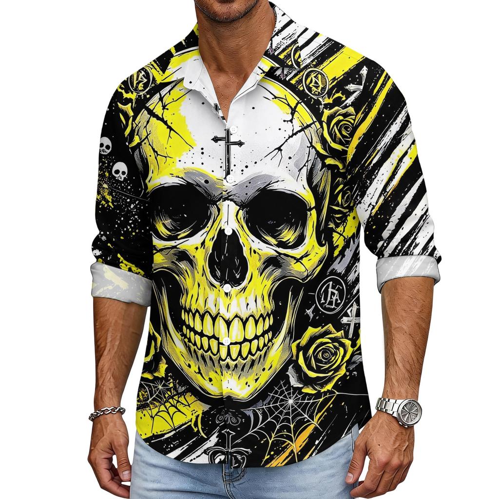 Men's Halloween Long Sleeve Button Down Shirt with Collar Casual for Holiday Parties