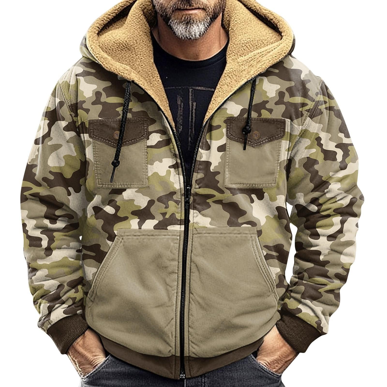 

Чоловіча зимова камуфляжна куртка з принтом Чоловіча повсякденна трендова куртка з капюшоном на блискавці XXXL