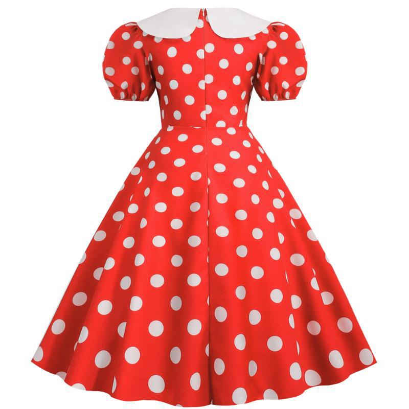 Vintage White Polka Dot Swing Dress with Large Lapel