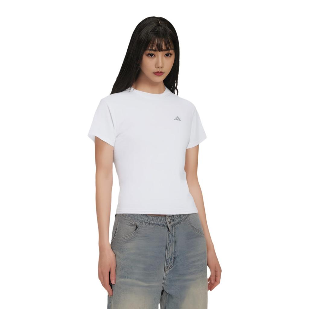 Adidas T Shirts Women's White Crew Neck Moderate Straight Fit HZ0112