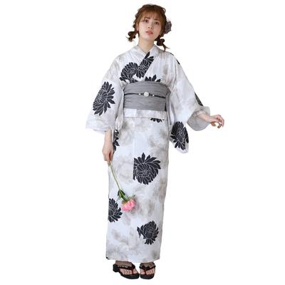 Yukata Woven Love Yukata Set Black Flowers and Gray Yukata Heko Obi Women's Set, 2-piece "1. Flowers" +