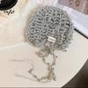 Pearl hollowed-out handmade crochet headgear female summer fringed sweet pullover hat showing face small knitted cold hat