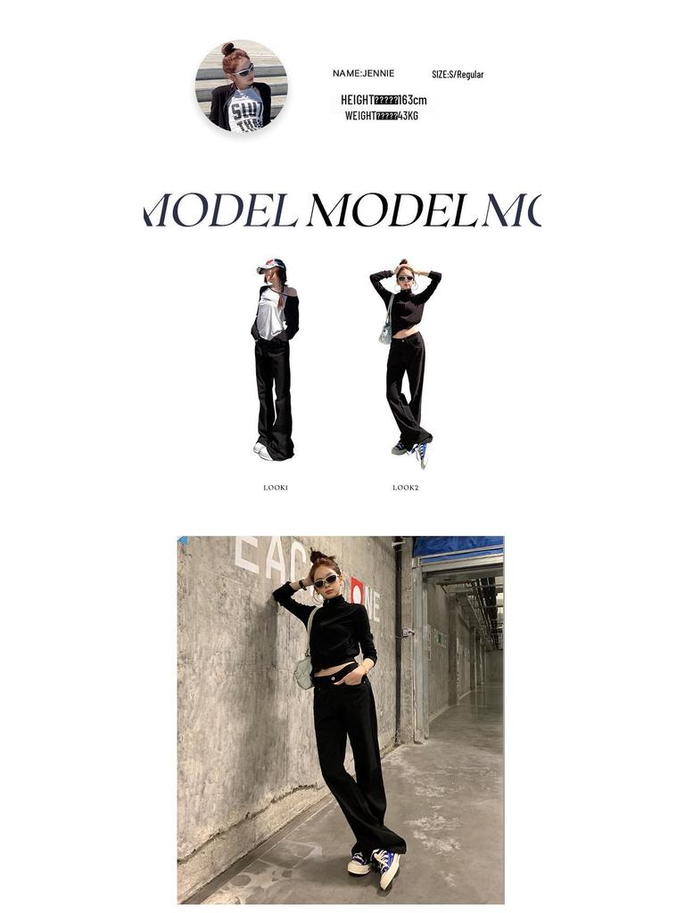 Calças de Jeans Micro-Flare Preto de Cintura Alta Femininas 2025 - Outono Modelador Ajuste Solto, Calças Versáteis Drapeadas até o Chão