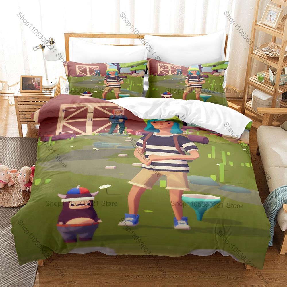 Cooles Icon Niedliches Ooblet Haustier Grafik Ooblets Gaming Schlafzimmer Dekoration Bettwäsche Bettbezug + 2 Kissenbezüge Lässiger Spielefan Raum Dekoration