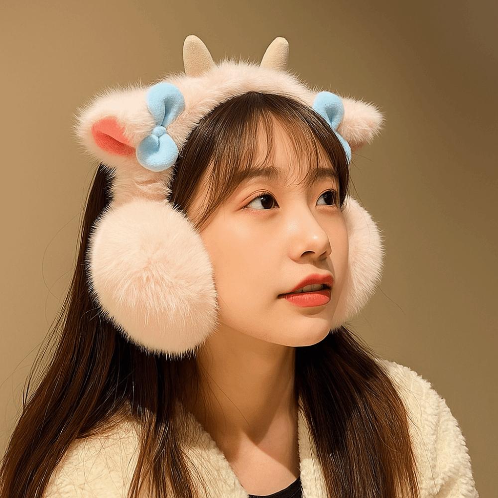 Soft Plush Little Lamb Horns Earmuffs Small Bow-knot Cute Ear Cover Winter Ear Warmer Winter Sport