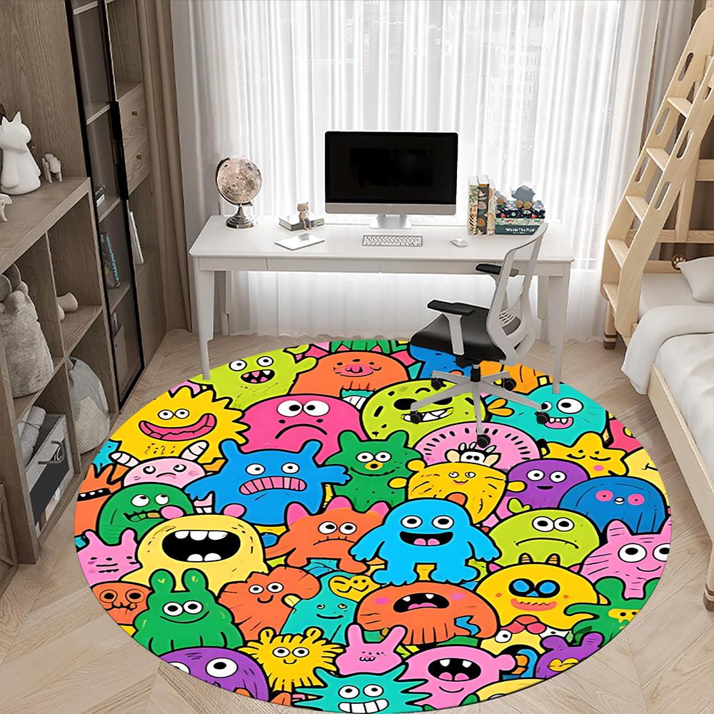 1pc Colorful Monsters Carpet for Office Non-Slip, Round Carpet, Soft & Comfortable, Carpet for Office, Lightweight Round Floor Mat