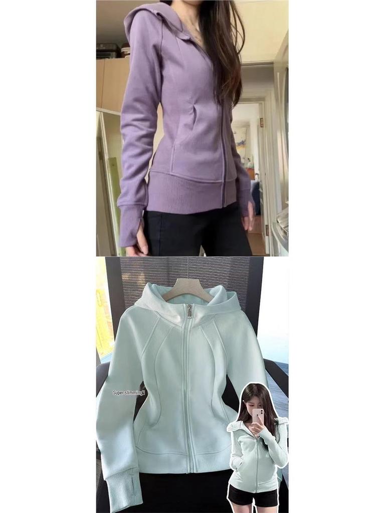 New Spring Slimming Hooded Zip-Up Sweatshirt - Korean Style