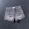 Summer Women's New Arrival Trendy K-style Tassel Mid-Waist Denim Shorts Slim Looking White Hole Hot Pants Thin 2025