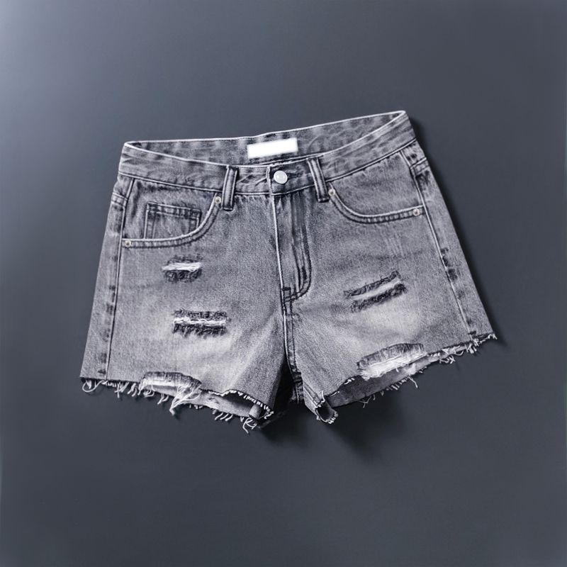 Summer Women's New Arrival Trendy K-style Tassel Mid-Waist Denim Shorts Slim Looking White Hole Hot Pants Thin 2025