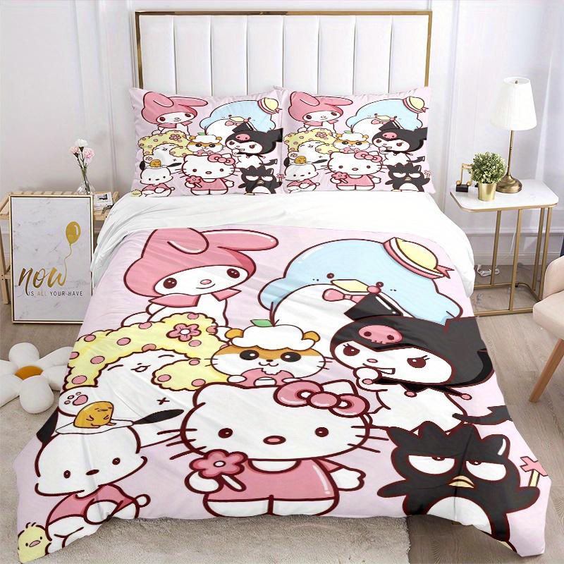 3pcs Hanamaruobake & Friends Sanrio Bedding Set - Includes Quilt Cover and Pillowcases, Suitable for All Seasons, Machine Washable - Ideal G