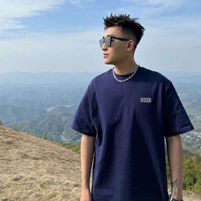 

100% футболка с короткими рукавами, мужская темпераментная футболка с круглым вырезом, свободная повседневная летняя хлопковая футболка с половиной рукава, мягкие и удобные дышащие пуловеры 3XL темно-синий