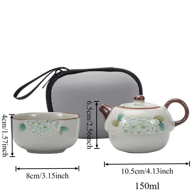 Portable Ru Kiln Tea Set Ceramics One Pot One Cup Outdoor Travel Chinese Kung Fu Tea Set Vintage Handmade Teapot