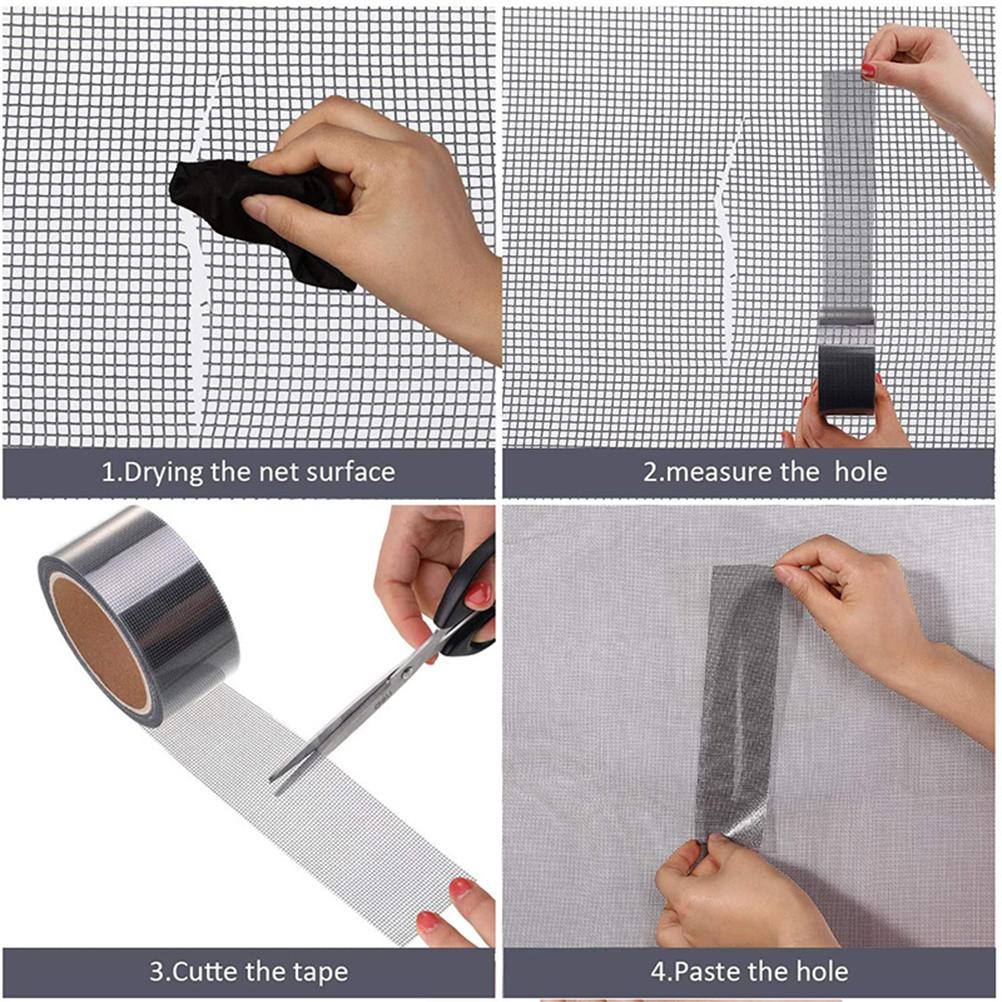 Black Window Screen Repair Tape 5cm x 2M Fiber Mesh Patch for Door Curtain Mosquito Net