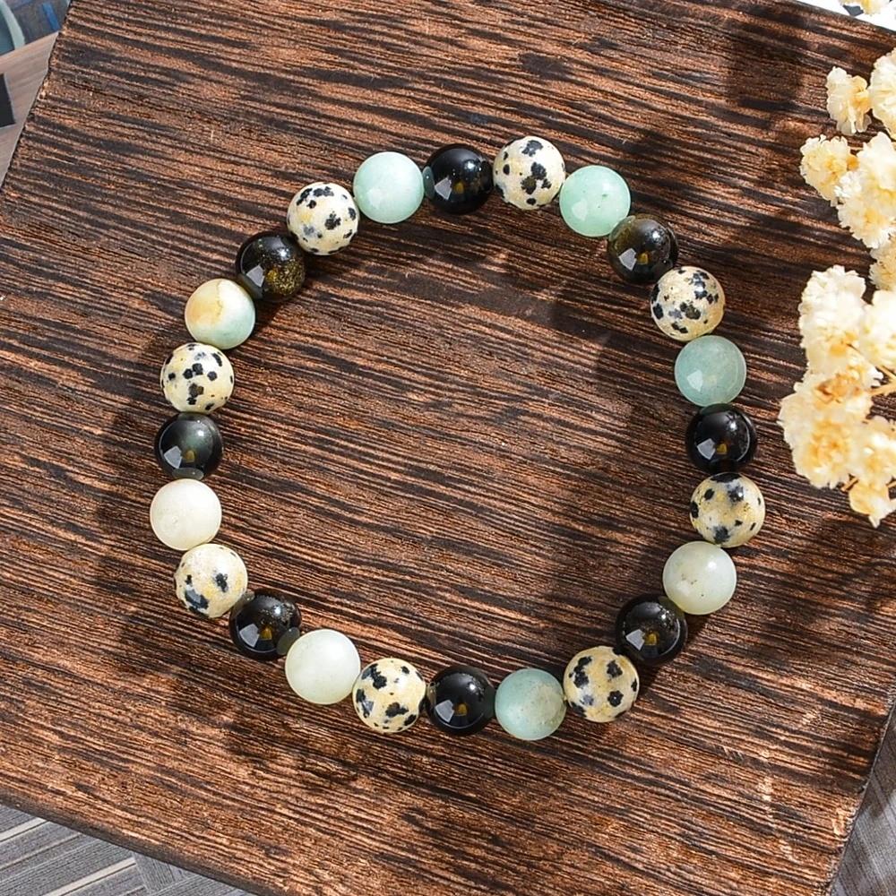 8mm Handmade Stretch Bracelet  Amazon Maculated Stone Obsidian Beaded Bracelet Natural Stone Beaded Bracelet