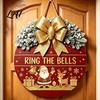 Seasonal Wall Art Christmas Wooden Welcome Sign for Front Door Round Hanging Ornament with Gift Artificial Pine Branches & Bow Decor Holiday