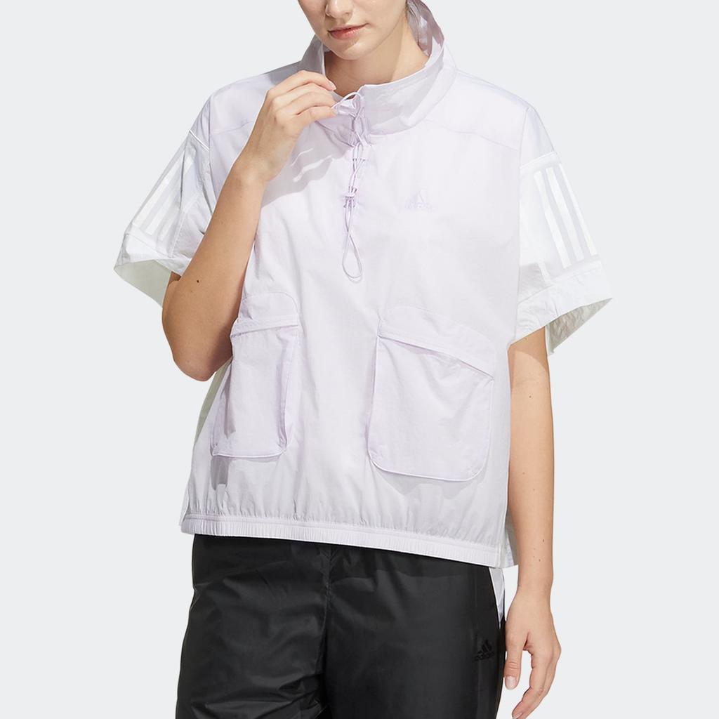 Adidas Versatile Casual Comfortable Short Sleeve Jacket Women Jackets Light-Purple White HF2474