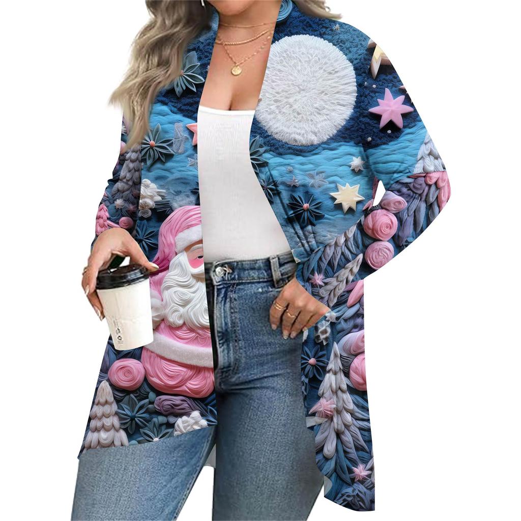 Women's Fall And Winter Fashion Casual Print Long Sleeve Mid-Length Cardigan Jacket