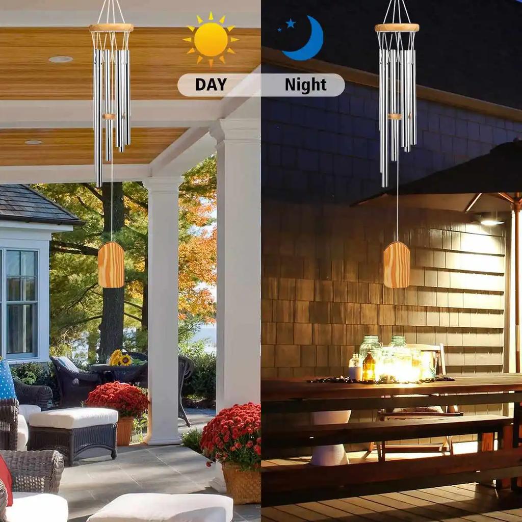6 Metal Tubes Silver Wind Chimes for Outdoor Garden Yard Patio Home Decoration and Gift