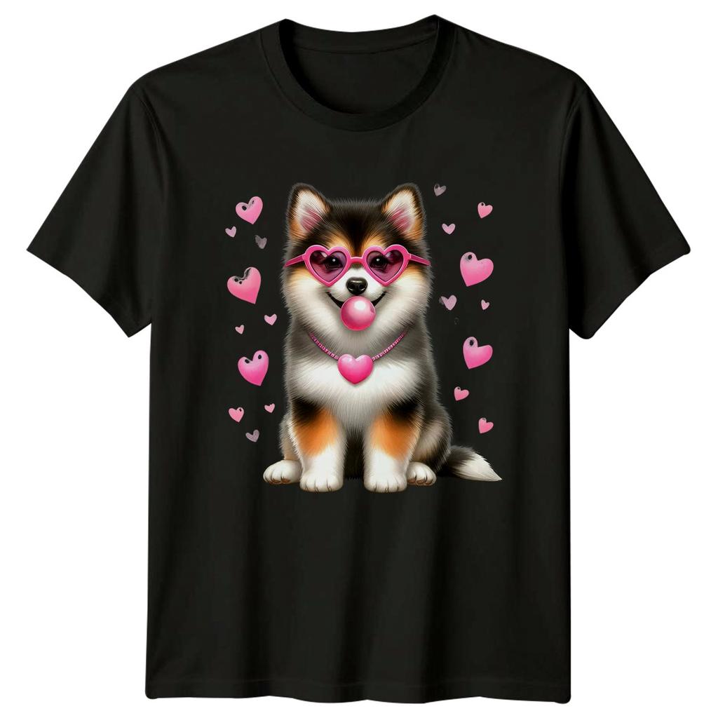 Cute Dog Hearts Bubblegum Graphic Tee Unisexs TShirt Unisexs Top Animals Dogs