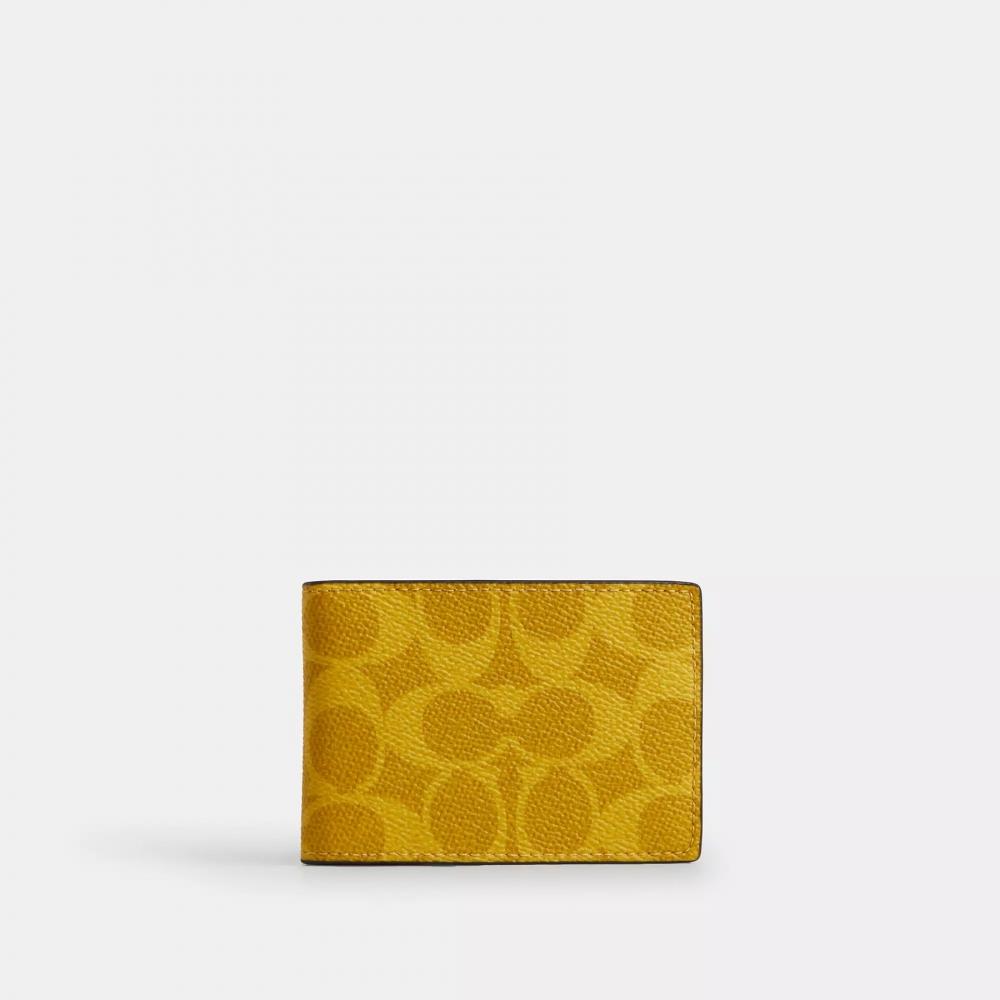 Coach Compact Billfold Wallet In Signature Canvas Canary