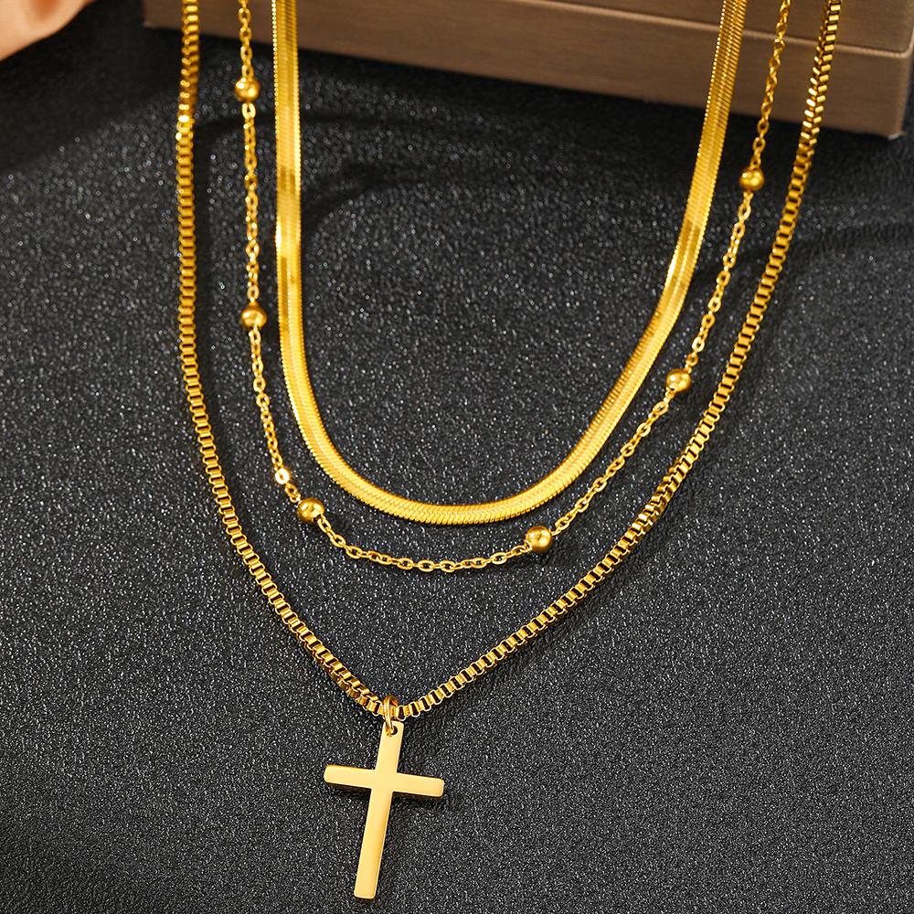 Stainless Steel Necklaces Fashions Temperament Crucifixion Pendant Multilayer Chain Necklace For Women Zircon Birthday Gift New