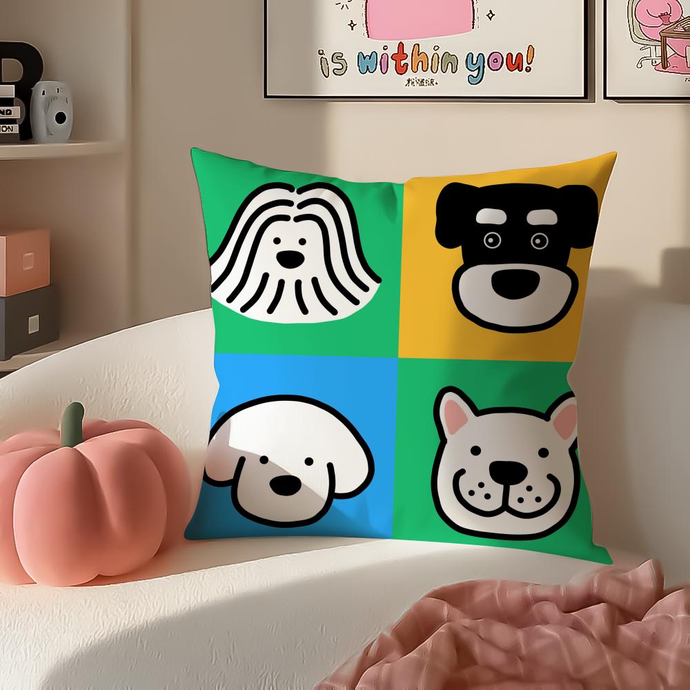 Cartoon Simple Lines Dog Art Cushion Cover Pillowcase Short Plush Invisible zipper Room Sofa Cushion Cover
