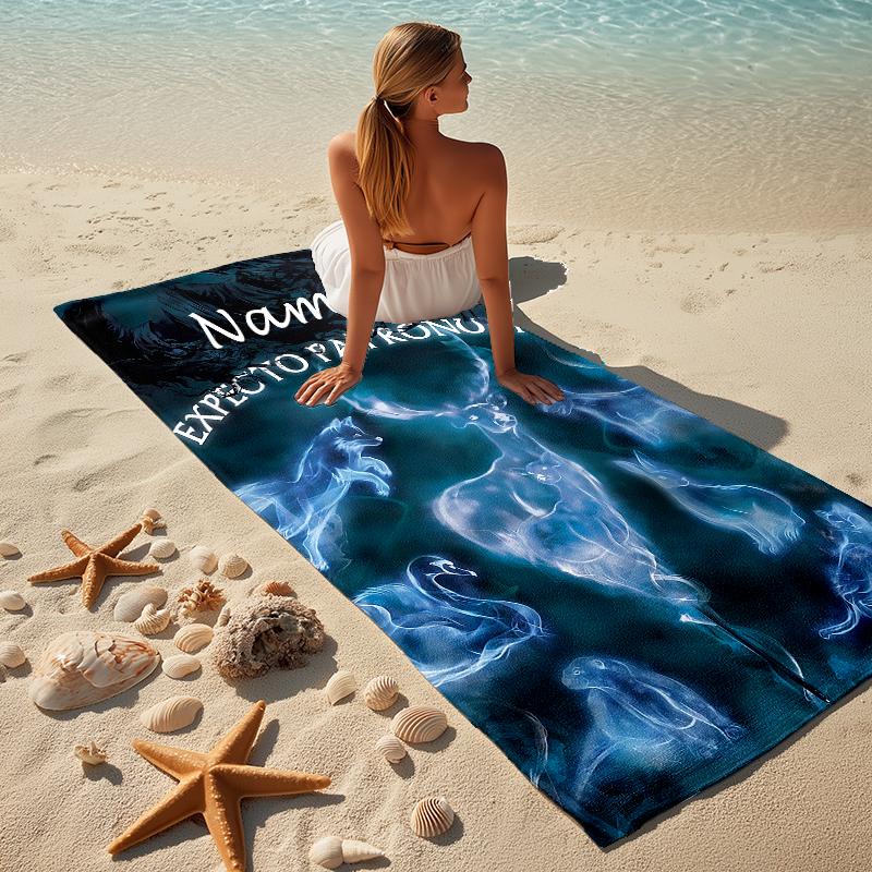 Custom Name Owl Letter Stylish Digital Printing Beach Towel Quick‑Drying Absorbent Blanket for Beach Pool Gym Travel