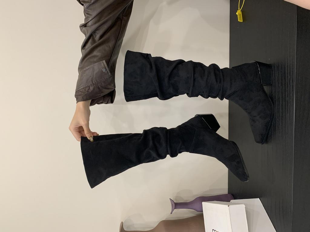 2025 autumn and winter new fashion European and American pointed high-heeled boots female knight pile long knight boots