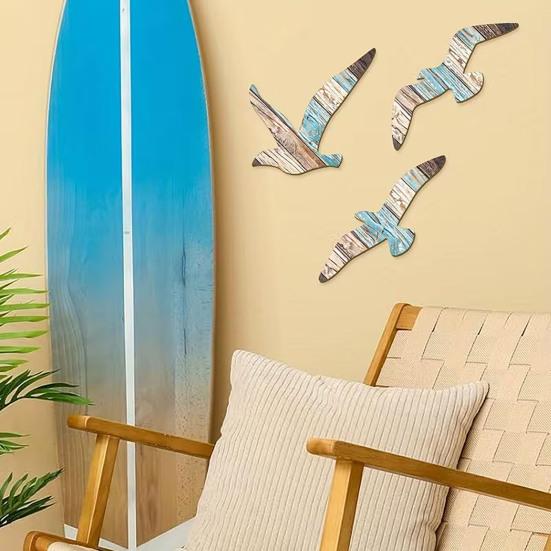 3 Stück Möwen Wanddeko Holz Fliegende Seevögel Wandbehang Schild Nautisches Thema Strand Küsten Wandkunst Vintage Ozean Skulptur für Zuhause Badezimmer
