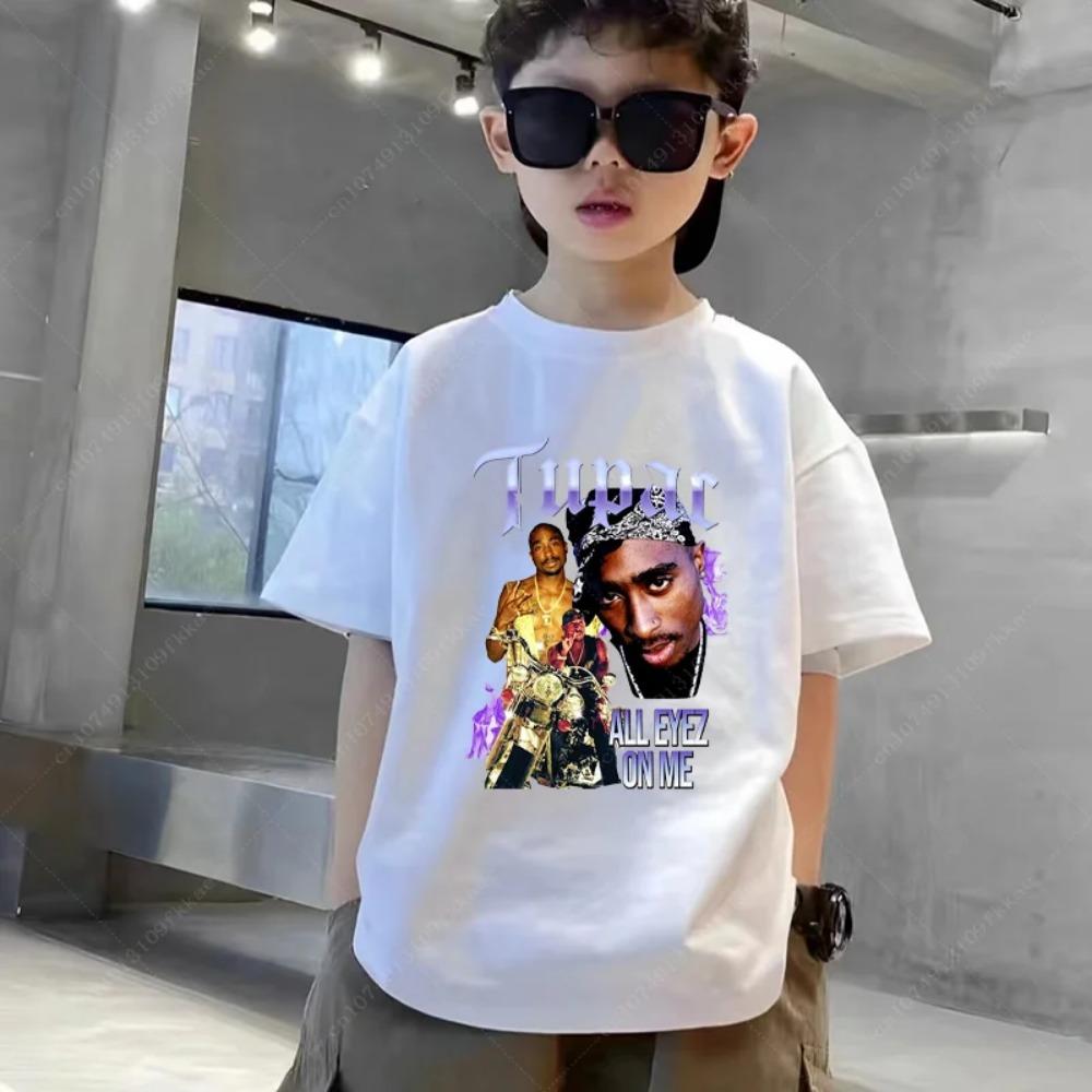 T-shirt Estiva Tupac 2pac Rapper Thug Stampa Moda Bambini Ragazzi Ragazze Abbigliamento Casual Manica Corta Top