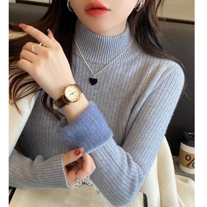 

Осенне-зимний свитер с полувысоким воротником для женщин, с длинным рукавом, утолщенный, внутренний, вязаный топ, женский, однотонный, приталенный, повседневная офисная одежда One Size
