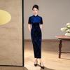 Single split black velvet national style new Chinese long Suzhou cheongsam improved young women's high-end evening dress