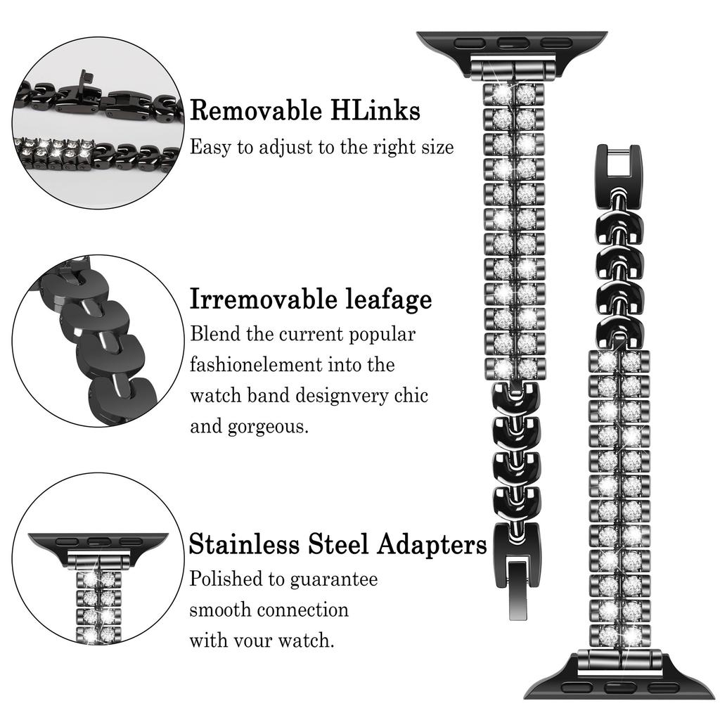 Watch Strap for Apple Watch Series 10 9 8 7 SE 6 5 4 3 2 1 42mm 41mm 40mm 38mm Rhinestone Decor Alloy Bracelet Wrist Band