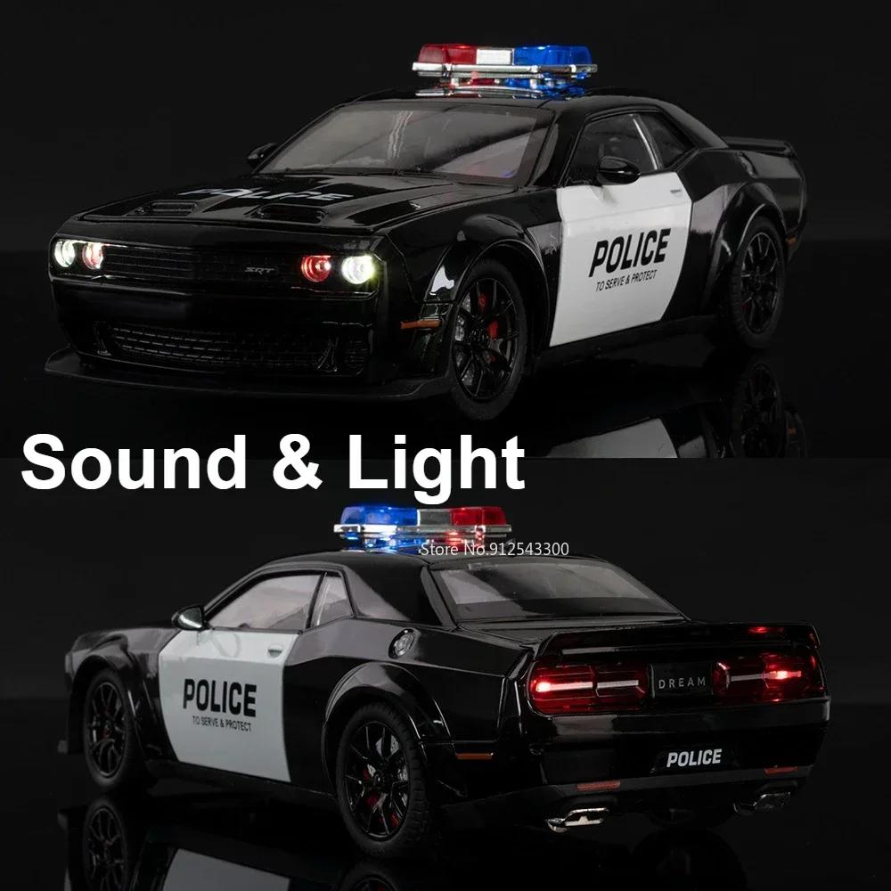 1:24 Scale SRT Hellcat Prado LC250 Police Car Model Toy Doors Opened Pull Back Light Music Miniature Vehicles Kids Boys Gifts
