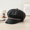 Béret en Cuir PU Coupe-vent Chapeau de Peintre Chaud Chapeau Octogonal Tendance Dames