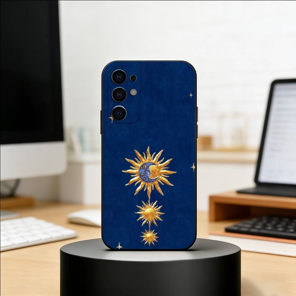 Sun Moon Phone Case For Samsung S25,S24,S21,S22,S23,S30,Ultra,S20,Plus,Fe,Soft Silicone Black Cover