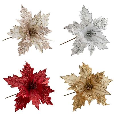 Elegant 25cm Glittering Poinsettia Flower for Holiday Celebrations
