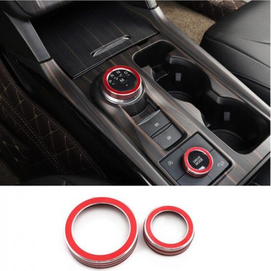 2x For Ford Explorer -24 Red Alloy Interior Gear Shift Knob Ring Cover trim