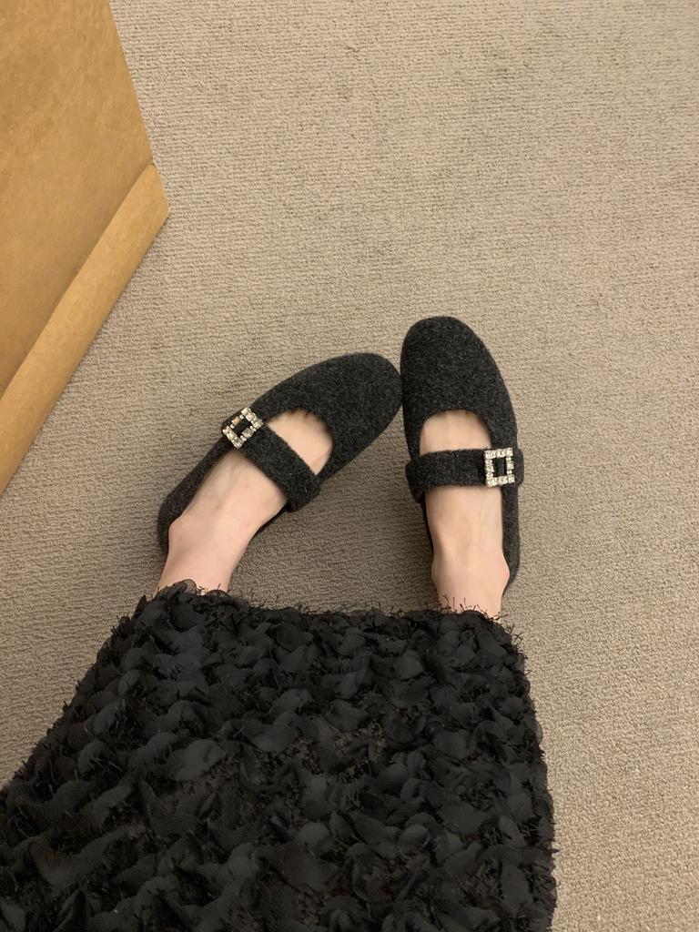 One-word Leopard Print Velvet Thermal Cotton Shoes Women's Winter Mary Jane Fluffy Shoes Retro Flat Birkenstocks